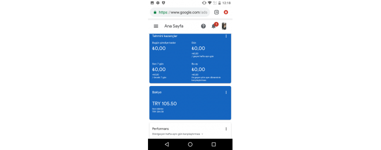 Pinli adsense içinde 105₺ var